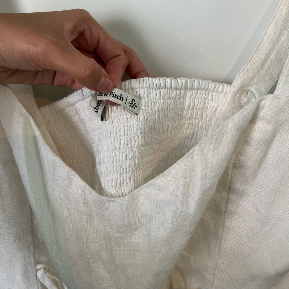 💌 A&F -‎ White Creame Lace-Up Linen-Blend Set Top - Picture 9 of 11